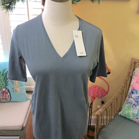 Eileen Fisher NWT Organic Cotton V-neck Top - Picture 2 of 5